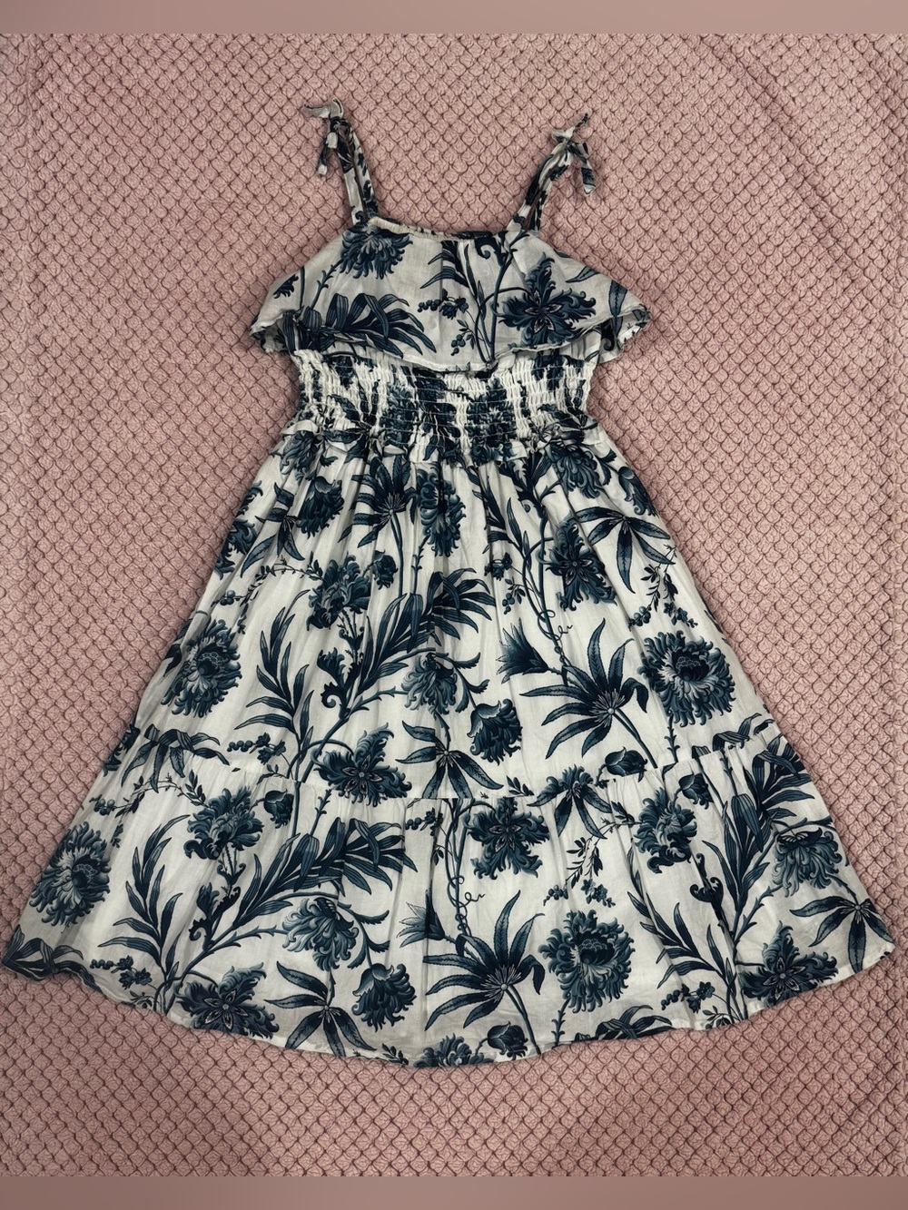 4, Janie and Jack Navy Floral Tiered Sundress with Ruffle Top